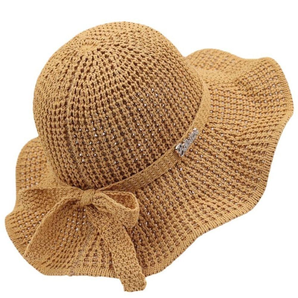 

Wide Brim Bucket Hat Portable Beach Cap Summer Sun Cap Women бежевый