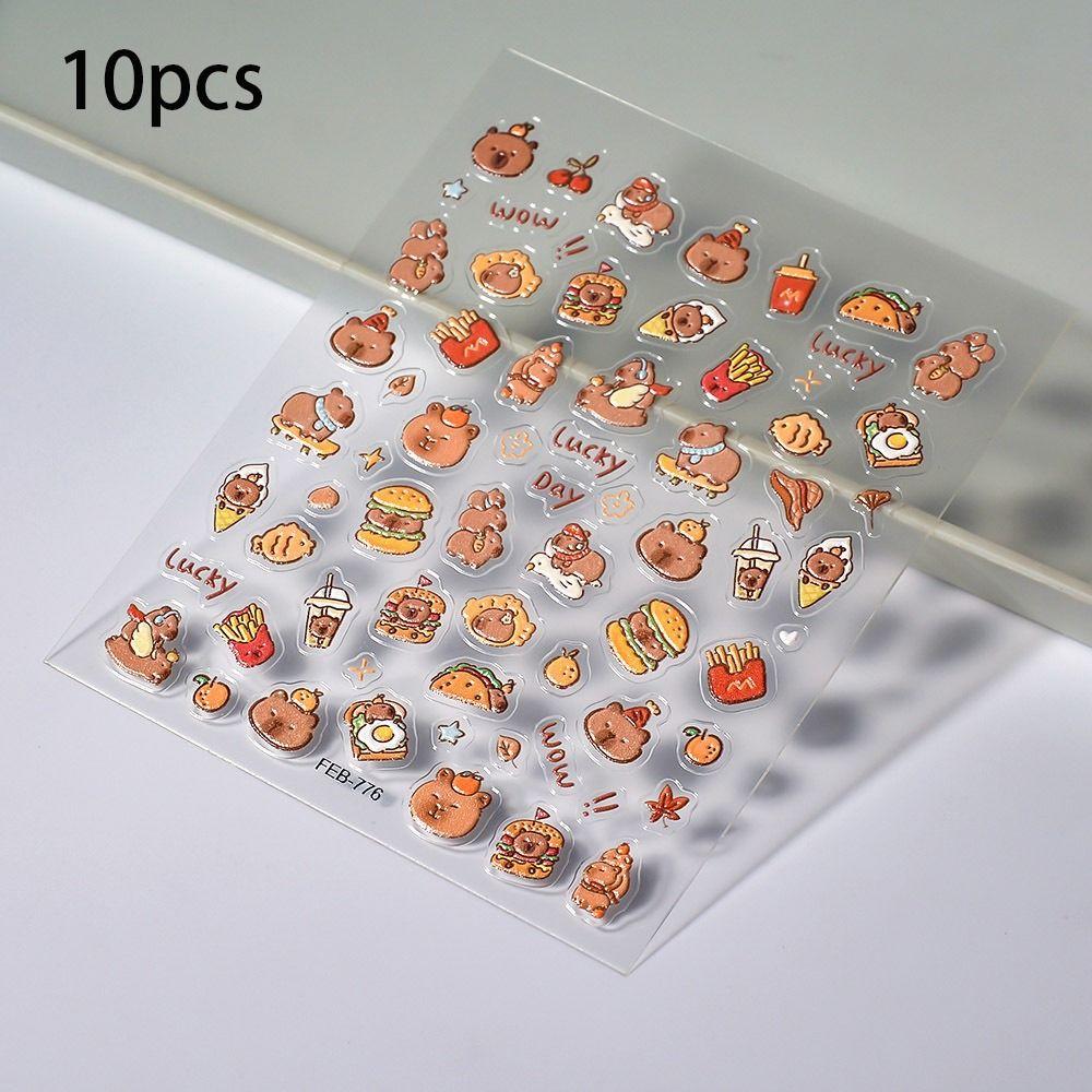 1/10pcs Cute Cartoon Cup Stickers Brown Capibala Capybara Stickers High Quality 3D Manicure Decals