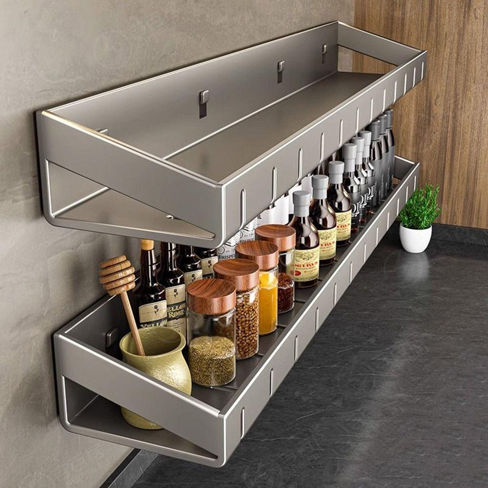 Wall Mounted Spice Storage Rack Non-Punching Condiment Rack  Bathroom