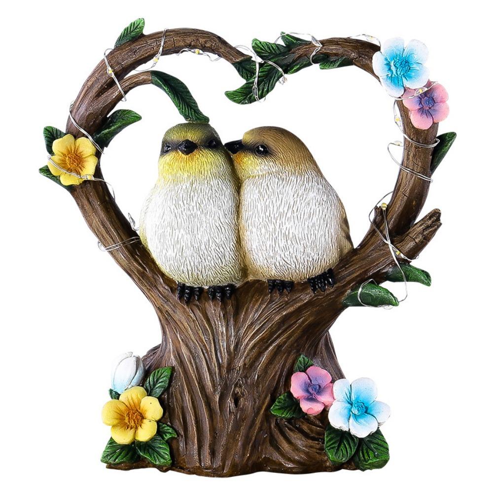 Crafts Resin Couple Bird Ornament Cute Waterproof LED Garden Statues Sculptures Creative Simulated Lawn Lamp Outdoor