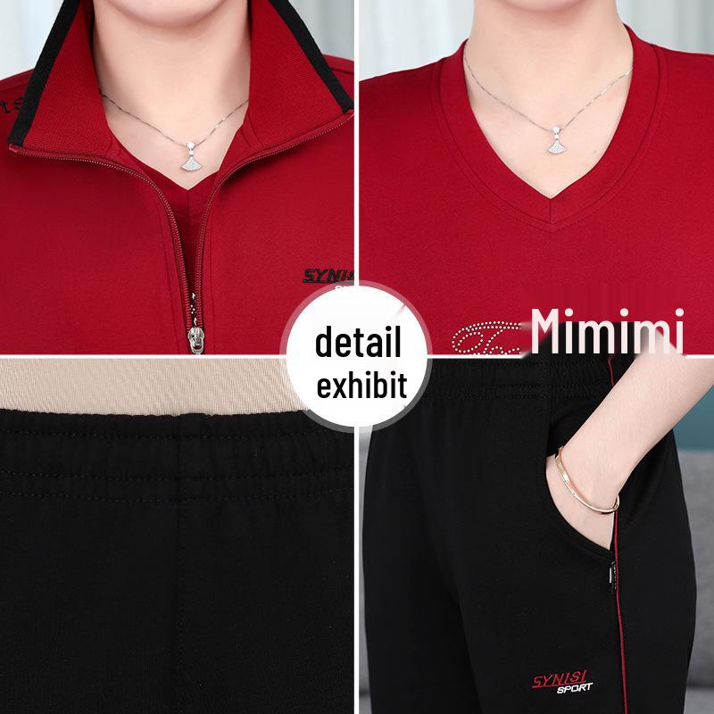 Women's Plus Size Casual Sports Suit - Spring/Autumn Loose Three-piece Set for Middle-aged Moms