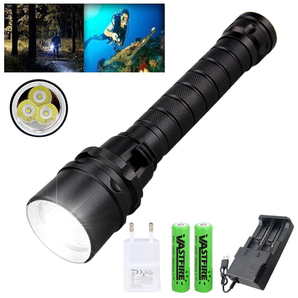 Powerful LED Diving Flashlight UV/White Light Waterproof Underwater 100 Meter Torch Flashlight Powered by 18650 Battery