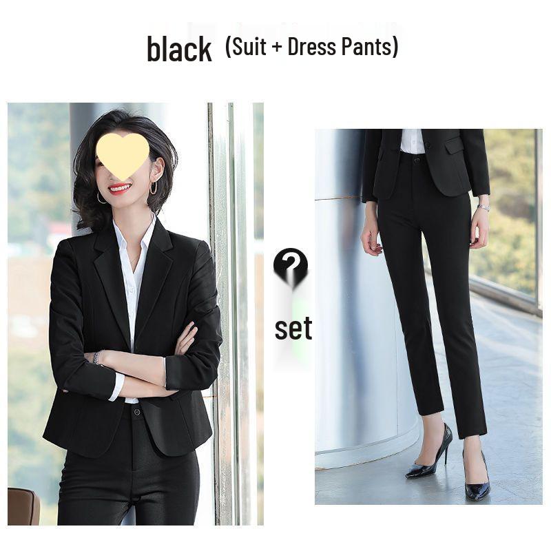 Korean Style Women's Blue Office Suit - Professional Spring/Autumn Wear