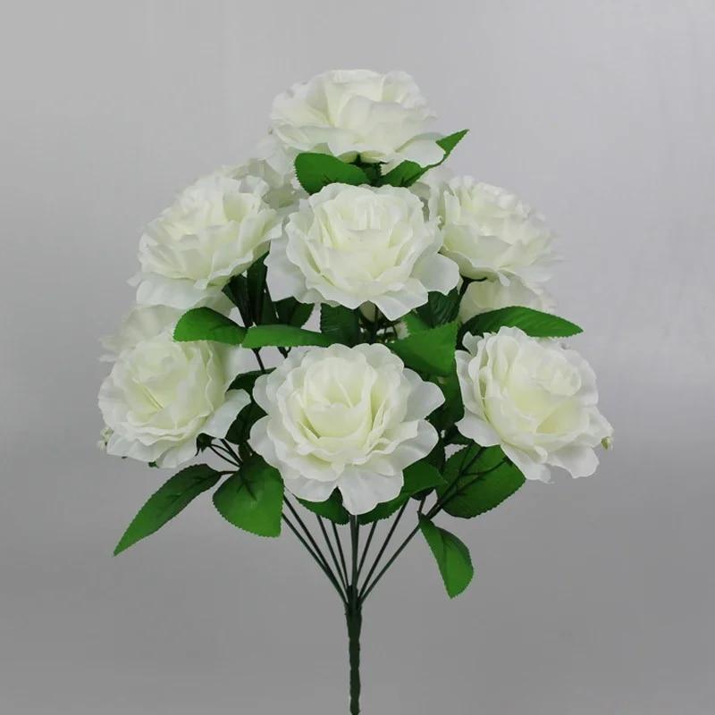 12Heads Silk Rose Artificial Flowers Fake Bouquet Wedding Party Home Grave Decor