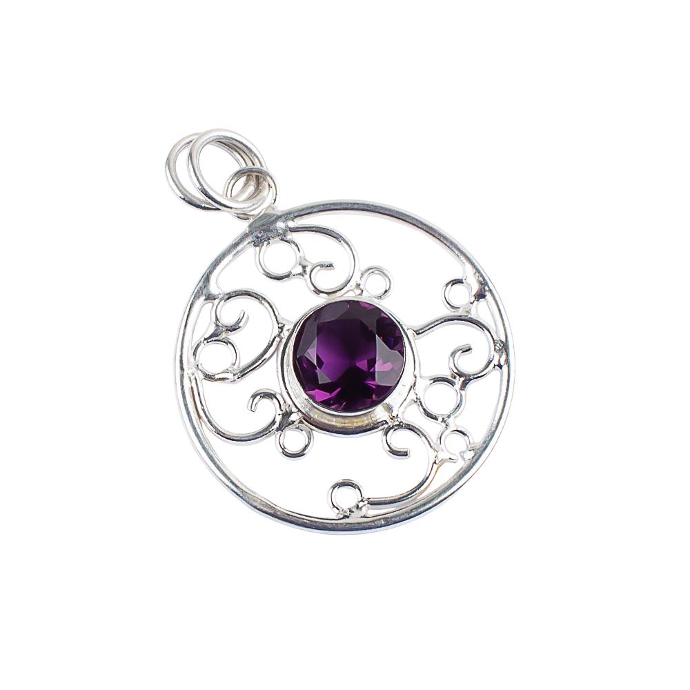 African Amethyst Gemstone 925 Sterling Silver Handmade Purple Stone Pendant 1.45" For Women PP-24-5