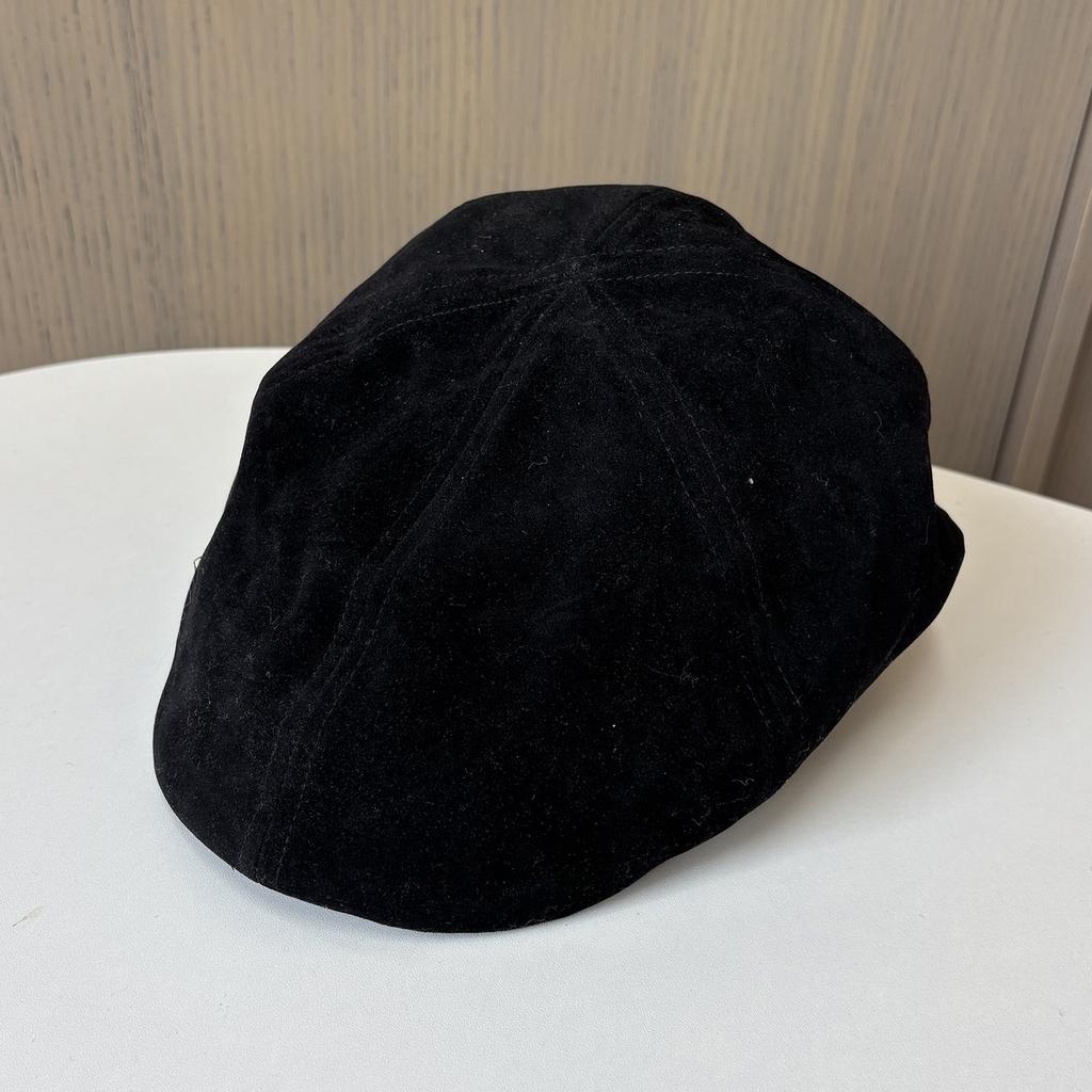 Suede Reverse Forward Cap Season Suede Warm Beret Ladies Vintage Big Head Cap