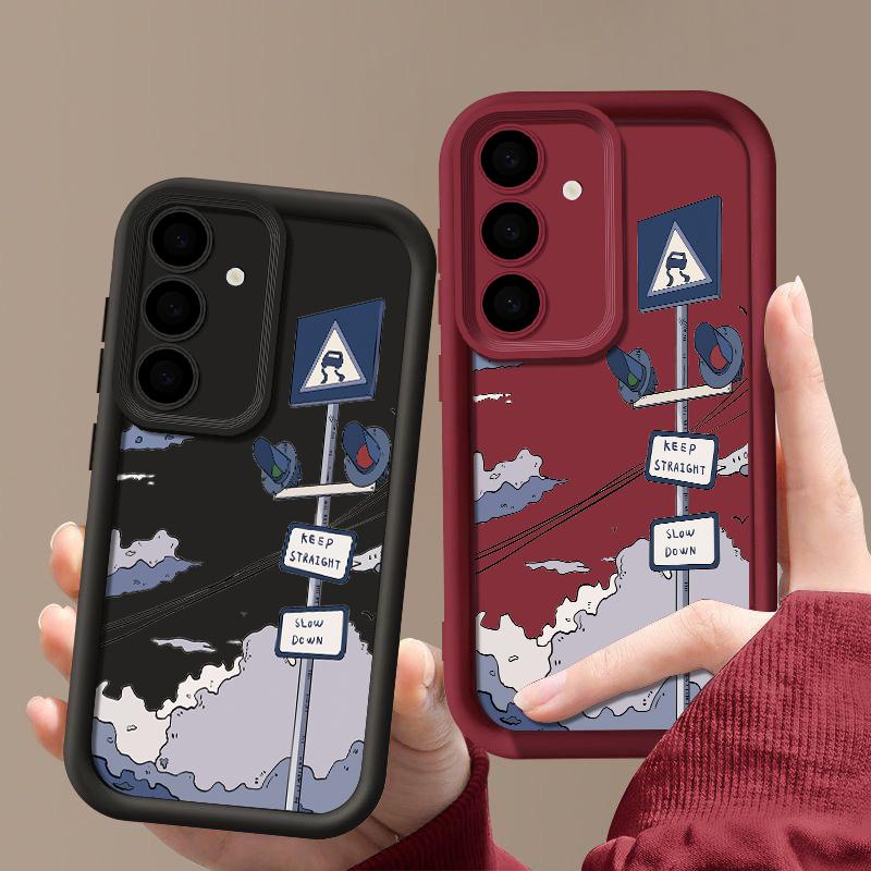 Oil Painting Road Sign Case For Samsung Galaxy A56 A16 A15 A55 A54 A35 A25 A36 S24 FE S25 Edge S24 S23 S22 Ultra TPU Phone Cover