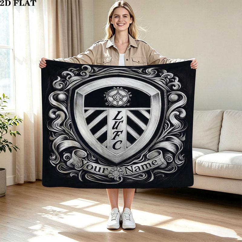 1PC Leeds United Custom Name Patterned Flannel Blanket Suitable For All Seasons for Home Decor Warmth and Comfort Gifts Holiday Present