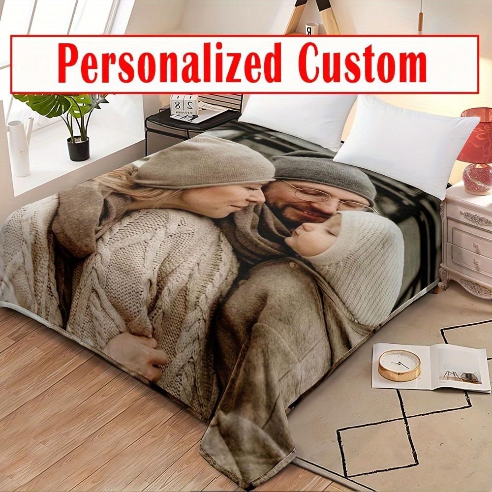 1pc Customizable Flannel Bed Blanket - Personalized Po Print, All-Season Microfiber Blanket, Machine Washable, Digital Print