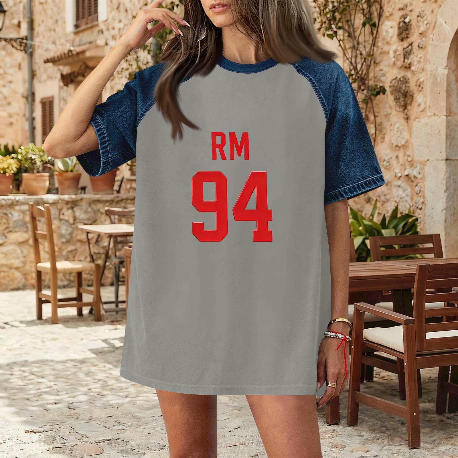 

Women s Denim Patchwork Top, Casual Short-sleeved Comfortable T-shirt, Fashionable For Spring And Summer. L