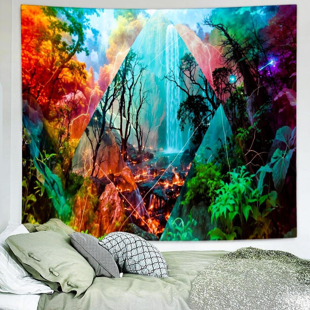 Delur Forest Tapestry Waterfall Mountain Rainforest Sunset Nature Tree Tapestry Wall Hanging Scenic Tropical Landscape Natural S