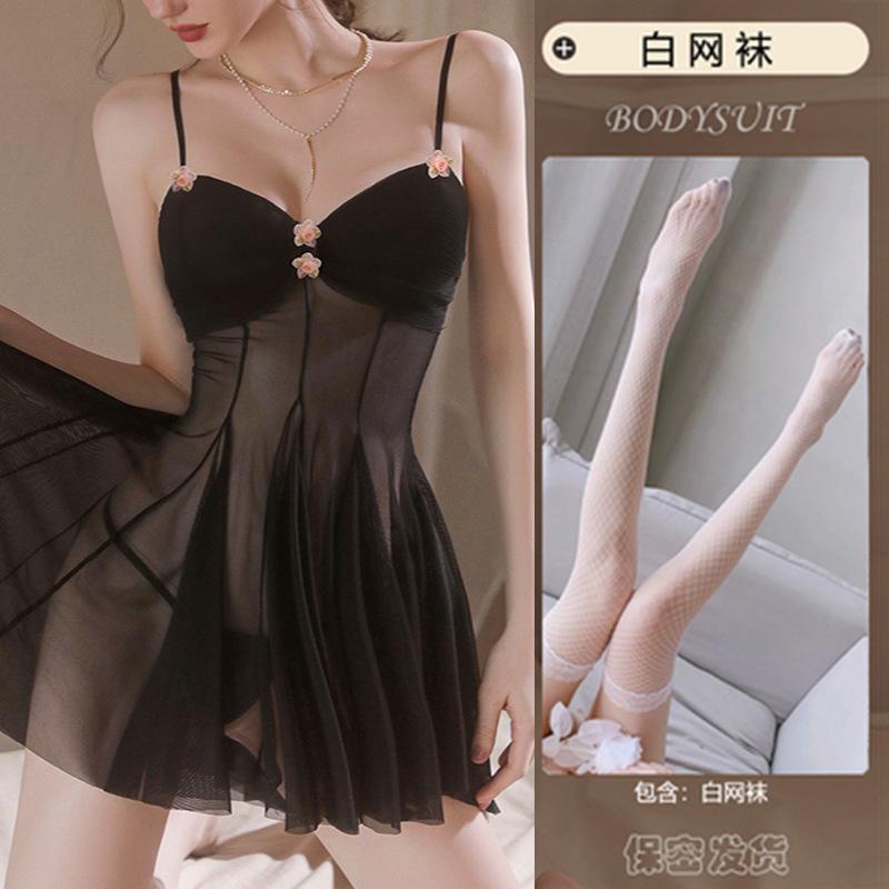 Sexy Übergrößen Verführung Hausunterwäsche Bett Nachthemd Transparenter Strumpfhalterrock Spitze Pyjama Reine Begierde Trenchcoat Anzug