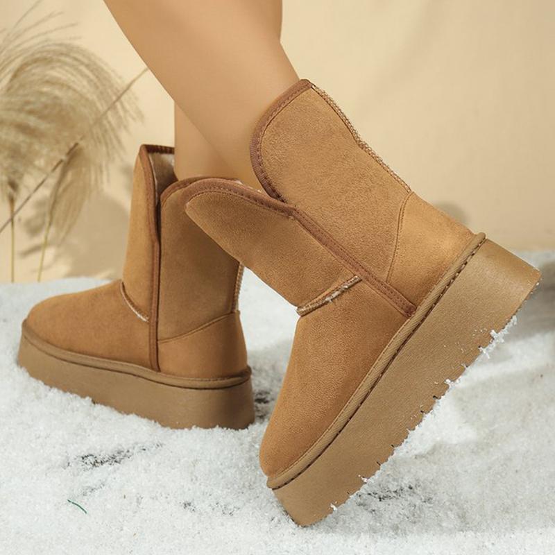 Fashion Korean Short Plush Warm Snow Boots Women 2025 Winter Slip On Faux Suede Snow Boots for Woman Non Slip Platform Booties Female