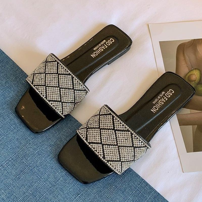 Women Summer Shoes 2025 New Fashion Comfortable Non Slip Bow-knot Slippers Outdoor Soft Sole Rhinestone Dress Style Women Sandal