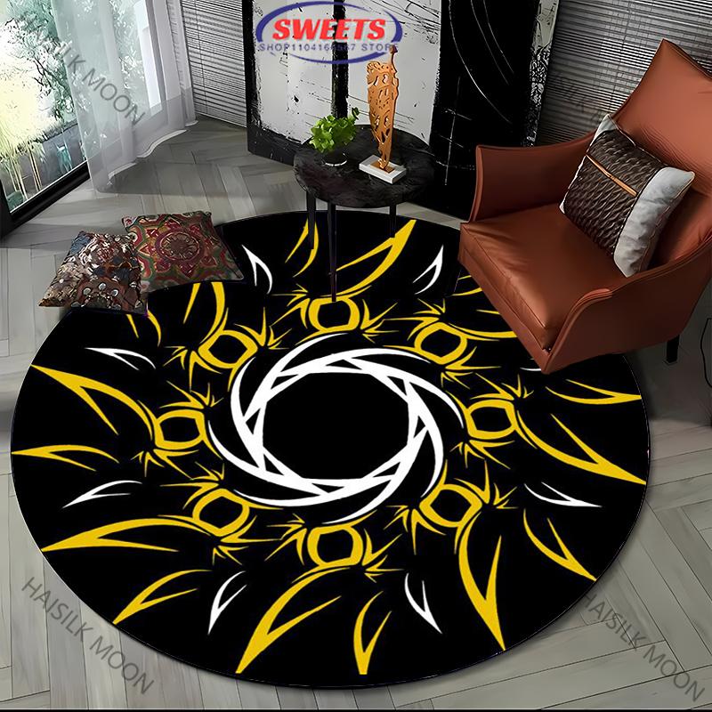 Black and White Red Art Style Round Carpet Living Room Bedroom Modern Decorative Mat Children's Room Non-slip Rug Yoga Chair Mat