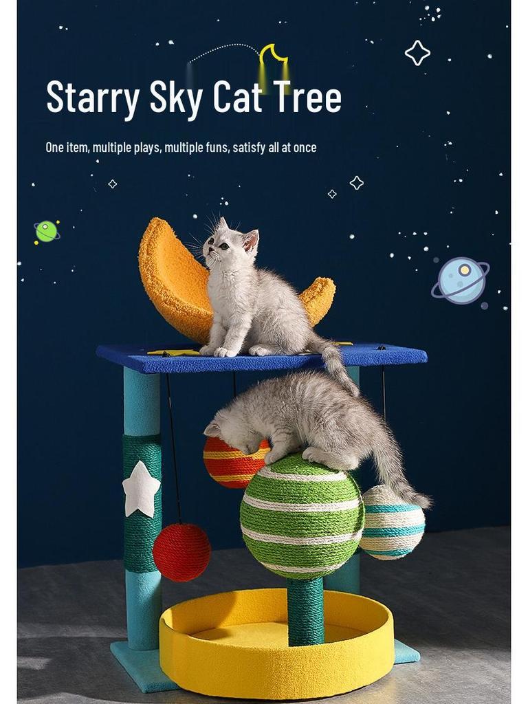 Starry Sky Cat Climbing Frame with Sisal Scratching Post and Space Capsule Bed.