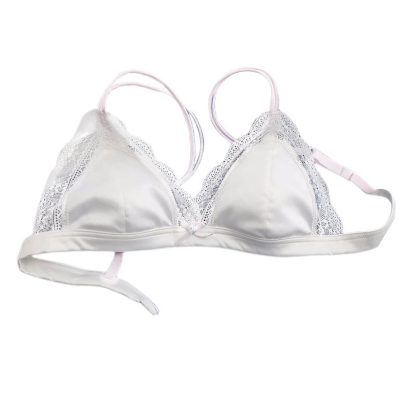 French women's small breasts and thin sexy lace without steel rim triangle cup showing small upper support bra set summer