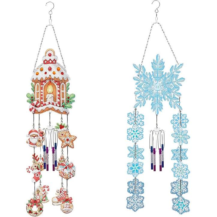 Generic DIY Dotted Diamond Art Painting Wind Chime Kit, Three-Dimensional Sun Catchers Diamonds Dot Paintings Hanging Ornaments, for Spring Garden
