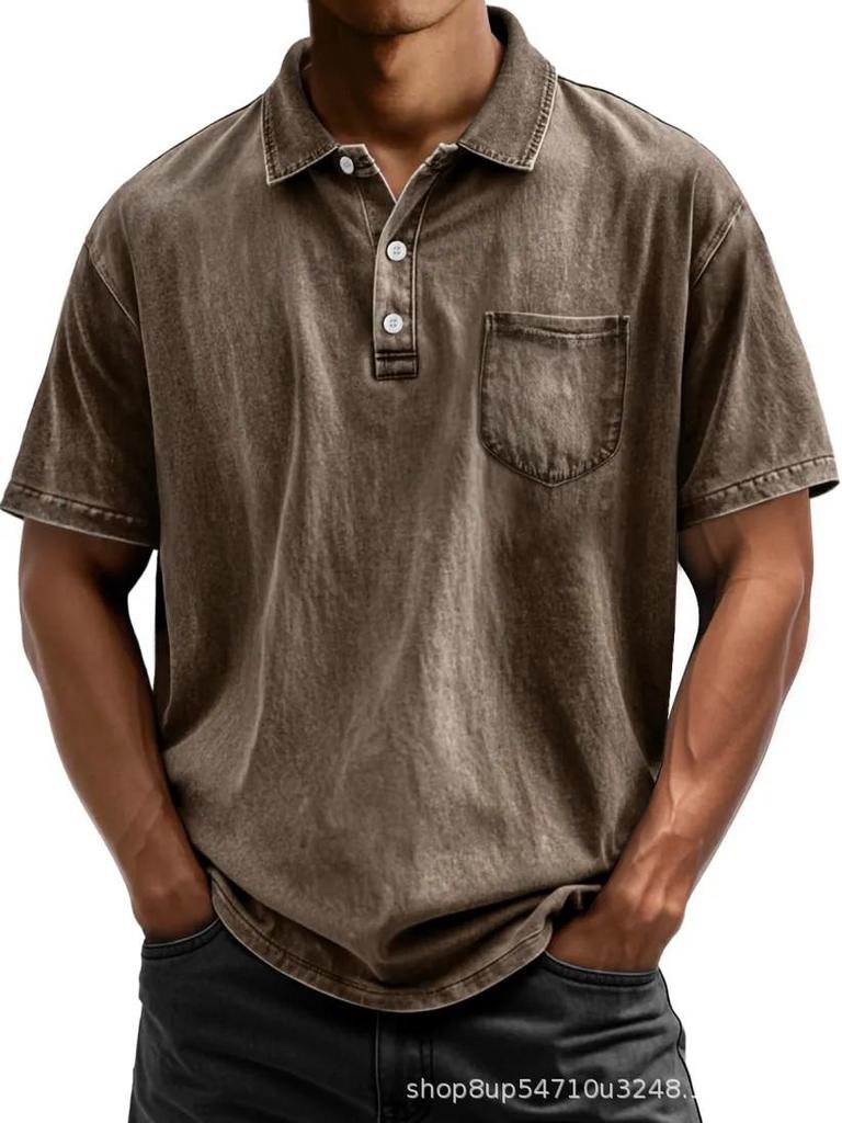 Men's Pure Cotton Casual Button-Down Polo Shirt (Short-Sleeve, Versatile)