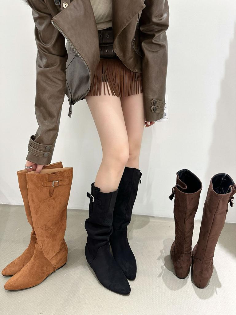 Boots Women's Over-the-Knee Boots 2025 Autumn and Winter New Women's Boots Inner Height Increasing Folds Piling Boots Suede Boots Women's