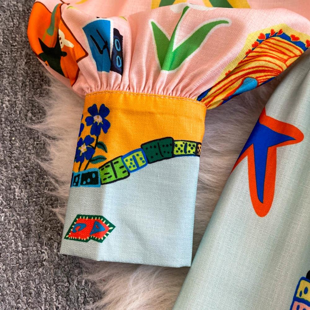 Frühling Herbst Damen Marke Designer Print Laufstegkleid Umlegekragen Hemd Feiertagsparty Kleider