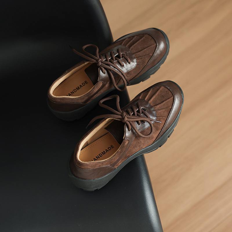 Krazing Pot Suede Round Toe Thick Nottom Lace Up Summer Autumn Leisure Shoes Big Size 42 Women Sneaker