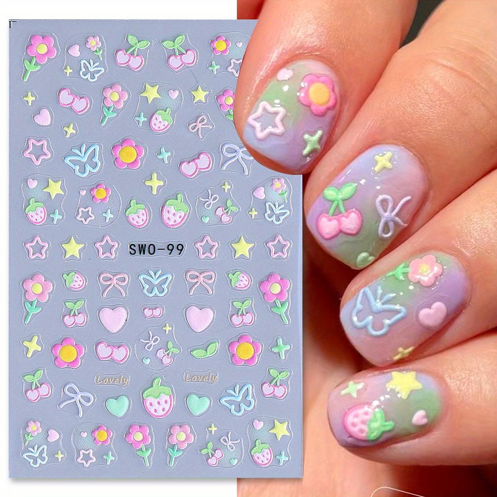 2025 New Summer Nail Sticker, Cute Macaron Design with Cherry Strawberry Patterns Ins Style Nail Art Decals