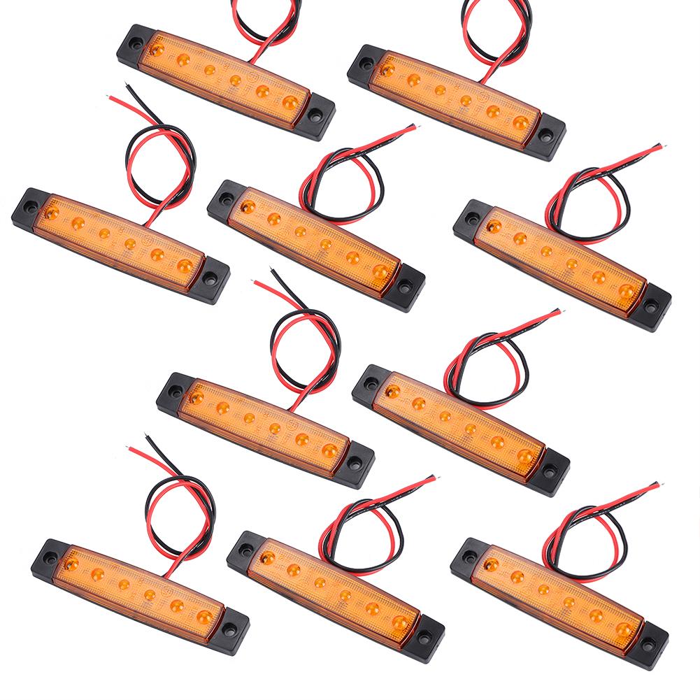 

10 шт. комплект габаритных огней для грузовиков, сигнальная лампа с 6 светодиодами 12 В, янтарный цвет