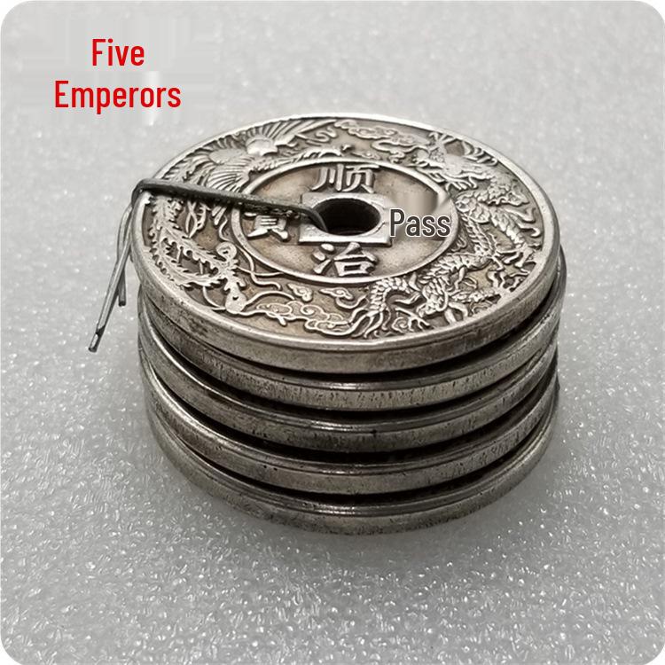 Antique Craftsmanship Silver-Plated Copper Coins - Son of Heaven, Five Emperors, 4.3cm Diameter, 3.5mm Thick Copper