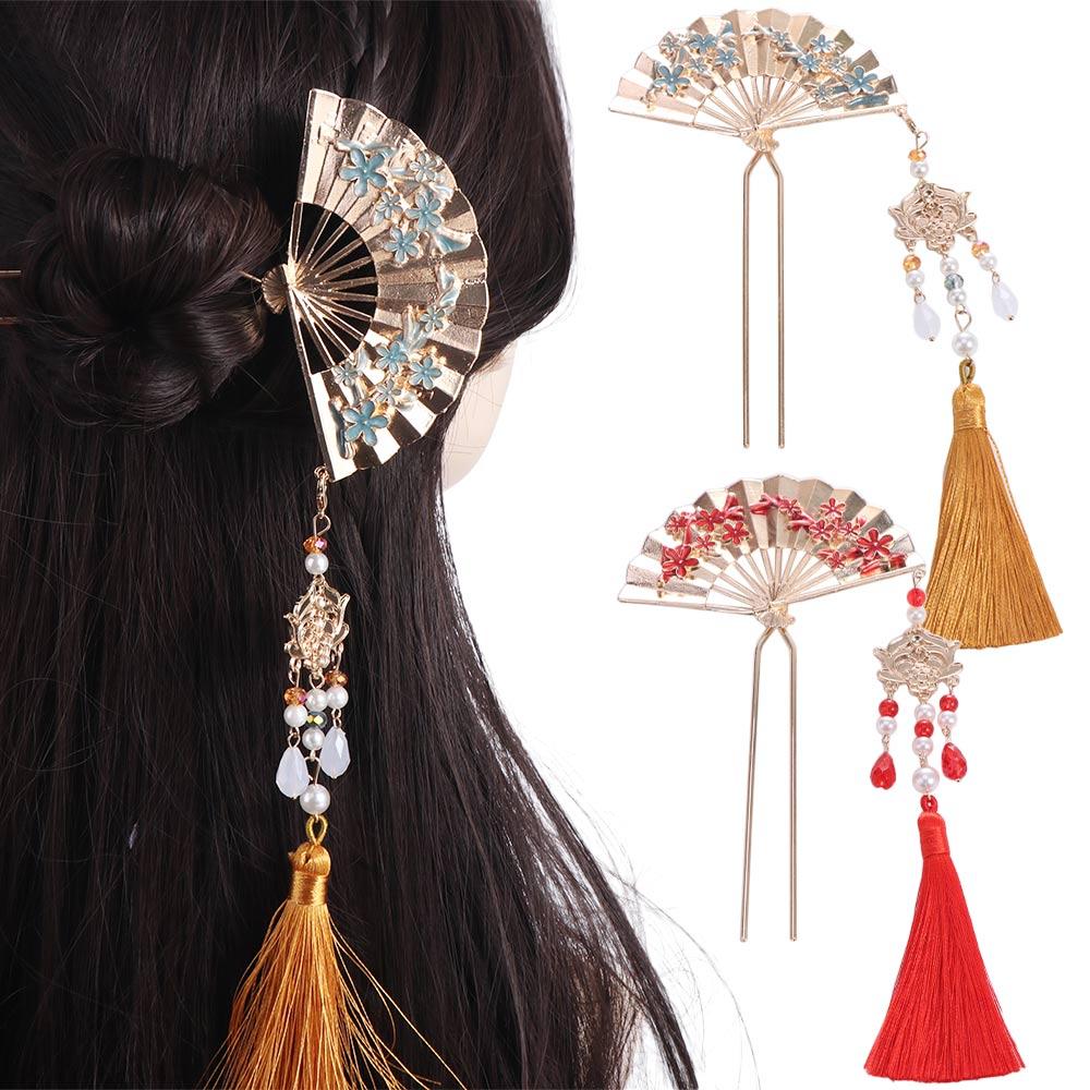 Zinc Zinc Alloy Pearl Fringe Hairpin Retro Fan Shape Bride Tiara Exquisite U Shape Hair Frok Wedding