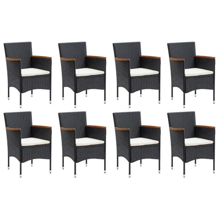 Ensemble de jardin - MAISON EXCLUSIVE - Ensemble 9pcs - Résine tressée noire - Accoudoirs acacia - Table WPC, coussins