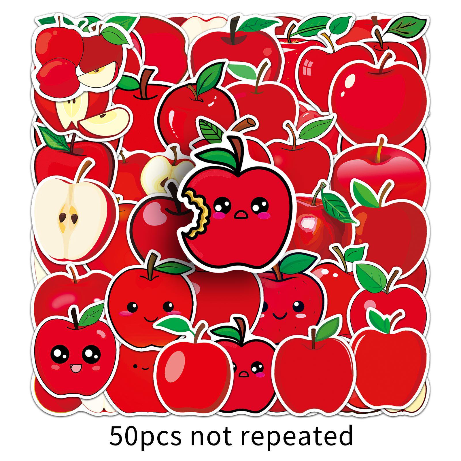 

50 Apple Cartoon Fruit Stickers: Cute Waterproof Decorations for Laptops, Water Bottles, and Planners