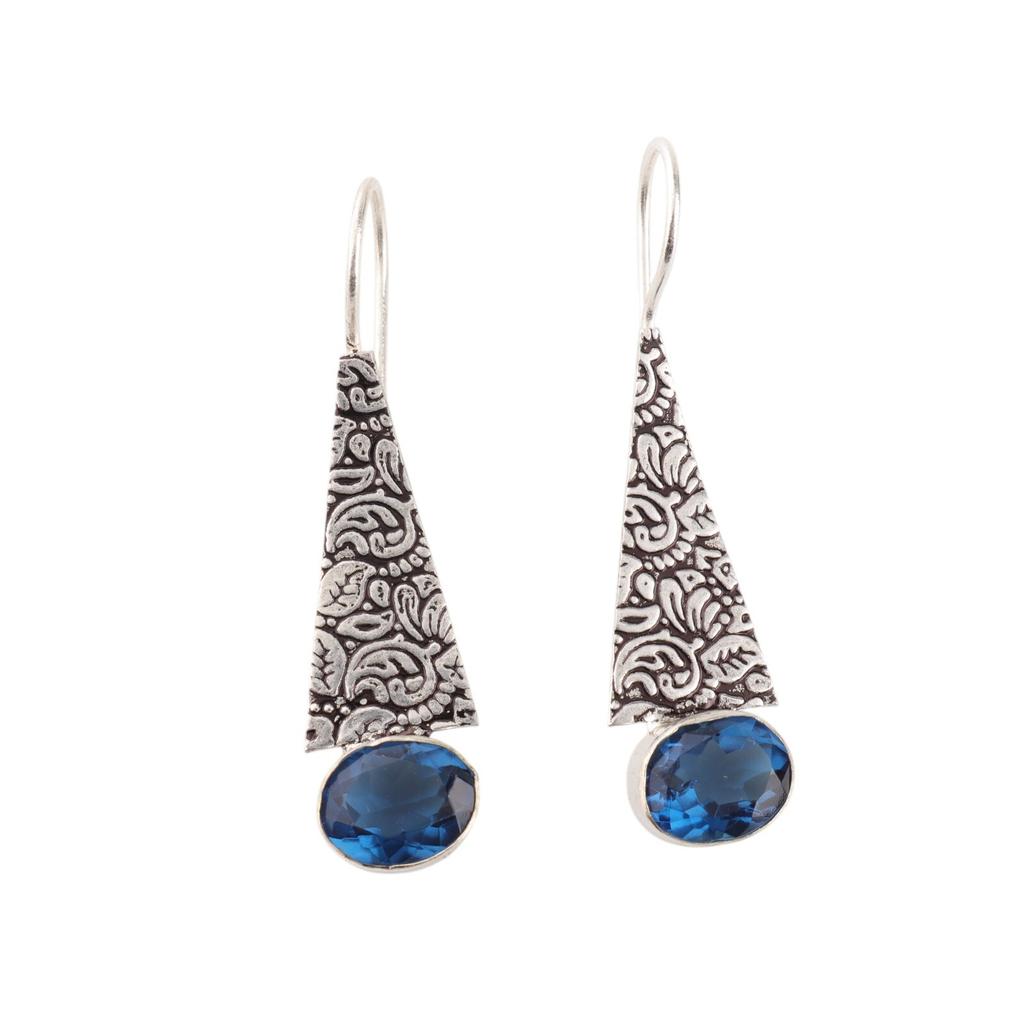Natürlicher London Blue Topas Edelstein 925 Sterlingsilber Schmuck Ohrringe 1,9" EE-165-8