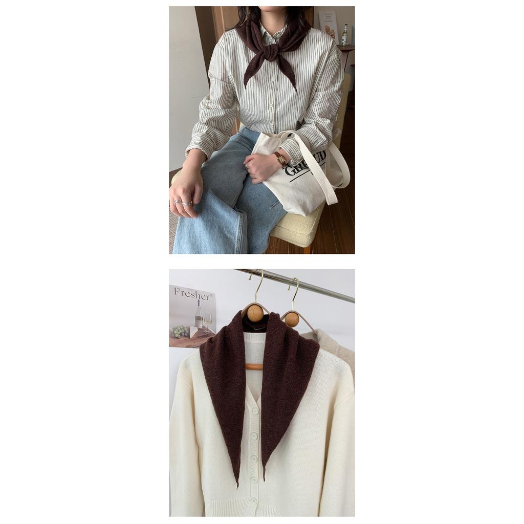 Wool Temperament, Anti-aging Triangle Scarf, Knitted Small Shawl for Women in Autumn and Winter, Versatile Korean Version, Knotted and Shoulder Worn