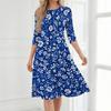 Women's Casual Fashion Round Neck Three Quarter Sleeve Printed Midi Dress
