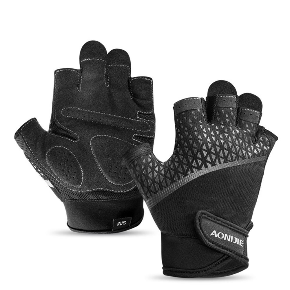 Man Woman Half Finger Nonslip Sports Gloves For Running Jogging Hiking Cycling Bicycle Gym Fitness Weightlifting black M#1