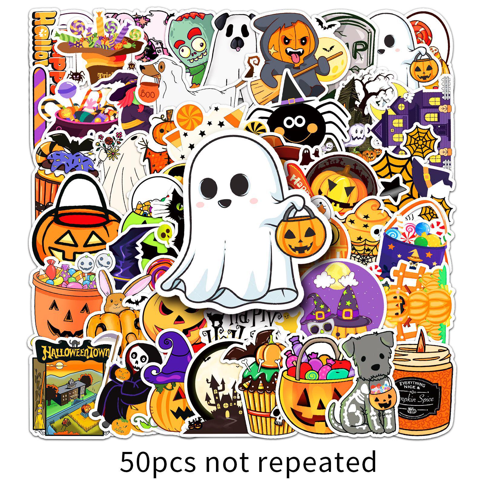 50 Halloween Planner Stickers: Pumpkin, Ghost, Scary Face Designs for Phone Cases, Laptops, & Water Bottles - Decorative & Waterproof