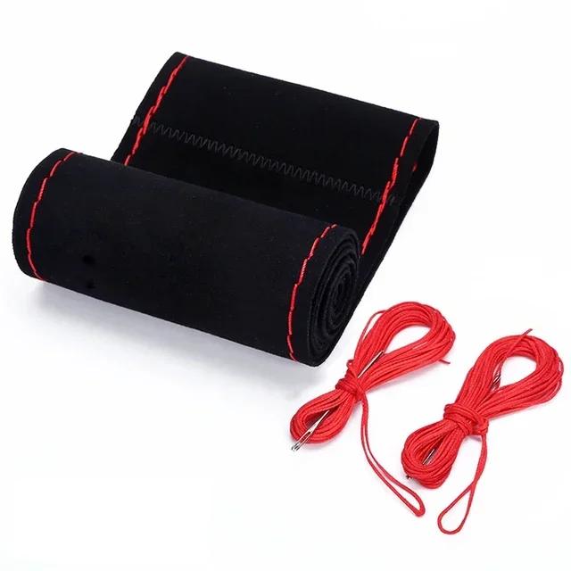 Pelz Lenkradbezug Wildleder Lenkrad Geflechtbezug Universal 38cm mit Nadel und Faden DIY Handnähen Schutz