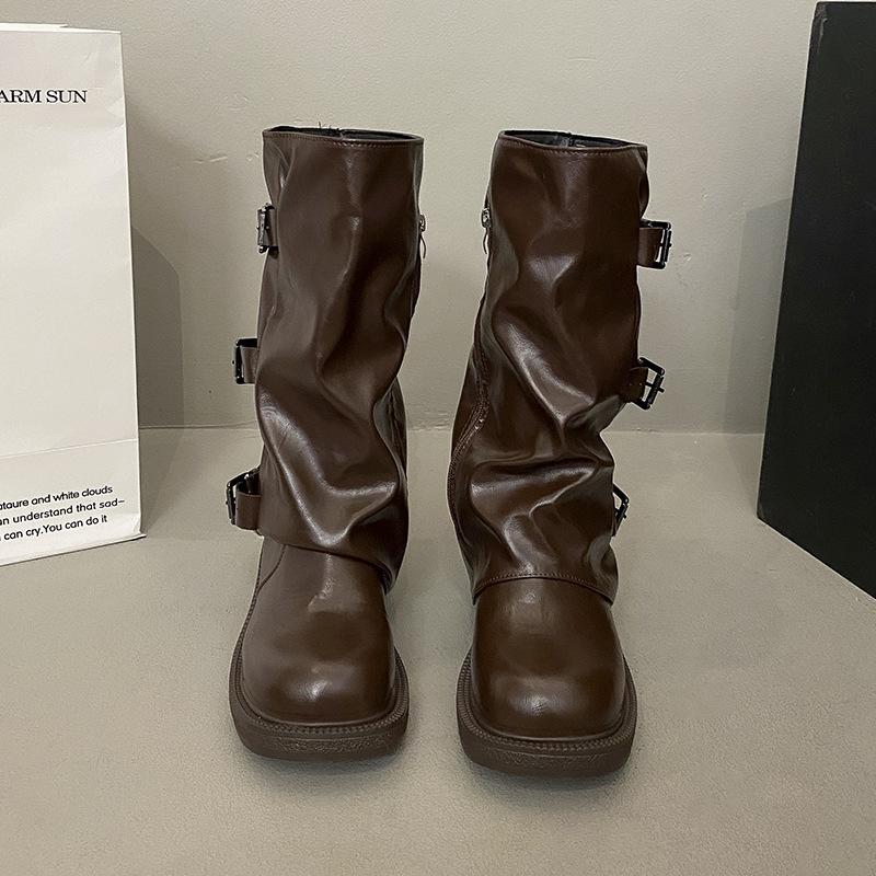 Niche retro kozačky na silném podpatku střední výšky westernové kovbojské kozačky kozačky na sloupku rytířské kozačky raný podzim martinky francouzské dámské kozačky