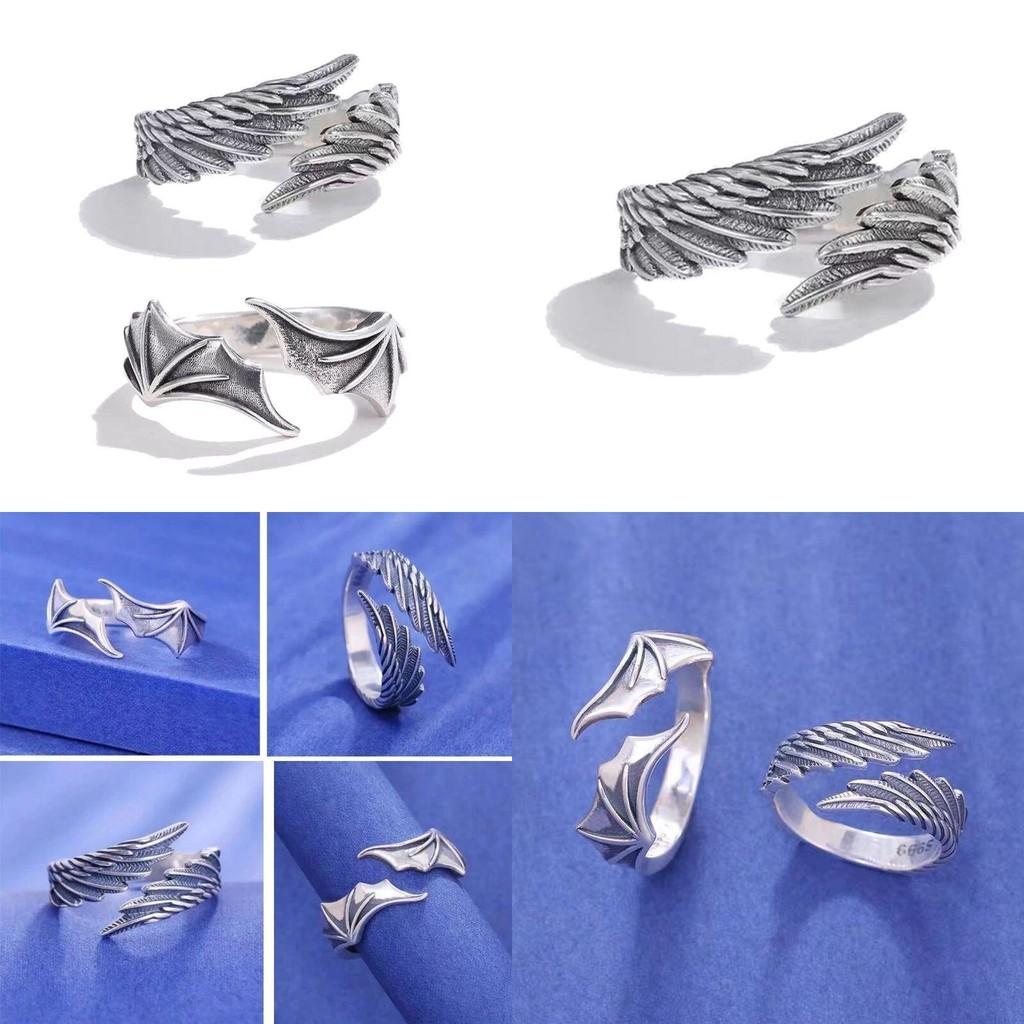 Vintage Angel And Devil Wing Ring Adjustable Open Ring For Couples Unique Alloy Jewelry Supplier