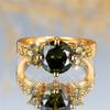 Luxury Crystal Olive Green Zircon Stone Round Rings For Women Vintage Gold Color Wedding Band Bridal Jewelry Engagement Gift
