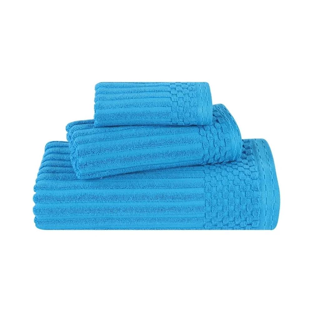 Soho Ribbed Cotton 3 Piece Absorbent Towel Set Bath Hand Face Quick Dry Soft Eco-Friendly Contemporary Elegance Home Essentials