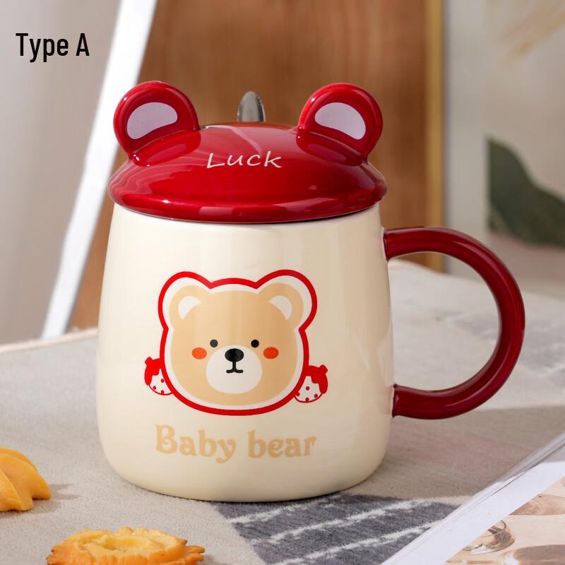 Strawberry Bear Ceramic Coffee Mug Mug+Lid+Spoon Set