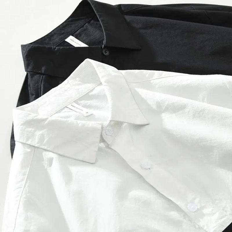 Frühling und Sommer Herren Langarmhemden Reine Baumwolle Freizeit-Top Koreanische Version Reverskragen Patchwork-Hemd Jugend Beliebt Herrenbekleidung