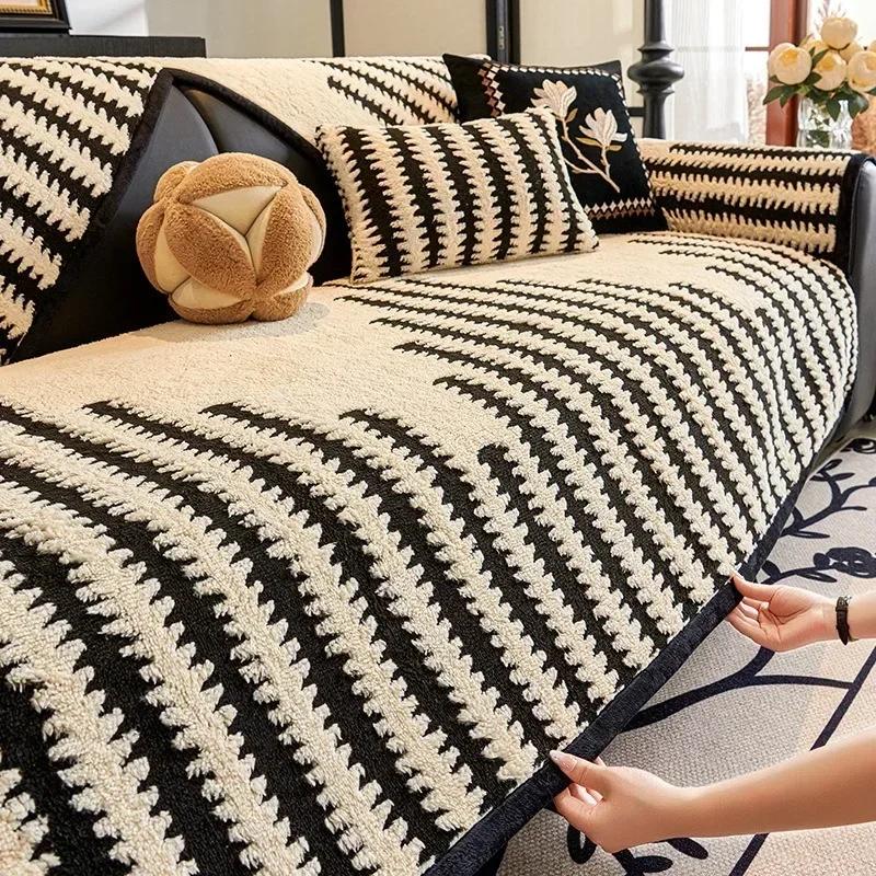 1pc Thicken Plush Sofa Cushion Mat Anti-cat Scratch Sofa Slipcover Universal Non-Slip L Shaped Couch Towel for Living Room Home