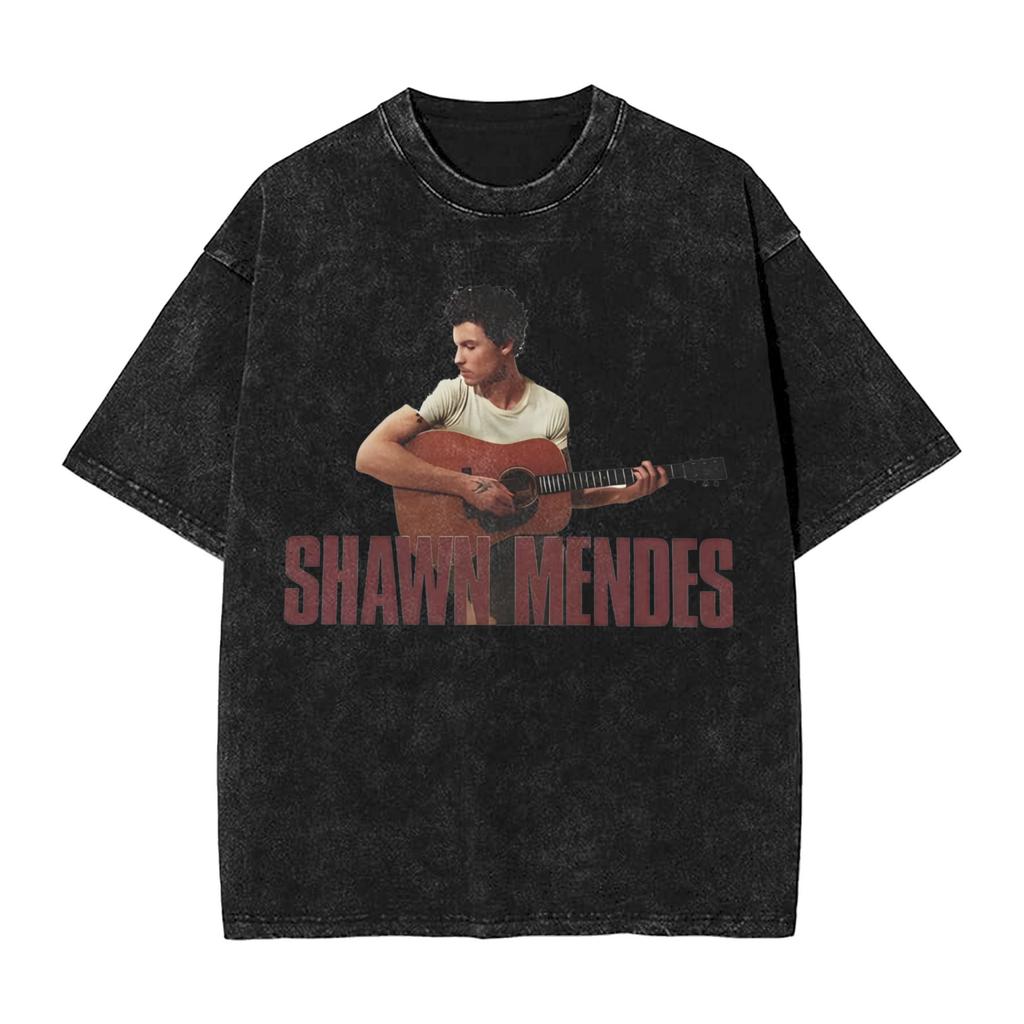 Harajuku Washed Shirt On the Road Again Shawn Unisexdes Tour Merch Vintage T Shirt Streetwear Short Sleeve Printed Tops Tees