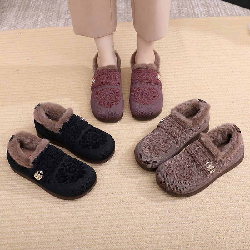 Women's Fur Mouth Large Size Shallow Mouth Soft Sole Autumn and Winter Warm Fur One Snow Boots Fluffy Lined Non-slip Hiking Casual Sports Cotton Shoes