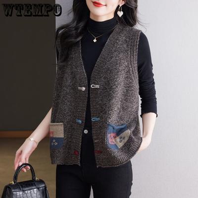 Cardigan lavorato a maglia senza maniche con scollo a V per donna in autunno e inverno, gilet lavorato a maglia casual con blocchi di colore