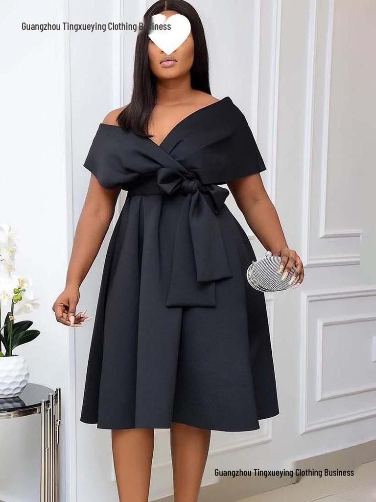 Módní šaty přes hranice pro ženy, velikost Plus Size, s výstřihem do V a zavazováním