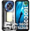 Smartphone Robuste 5G OUKITEL WP56 36GB+512GB 6.8'' FHD+ Telephone Portable Incassable Android 15 108MP 16000mAh Dual SIM/NFC Noir